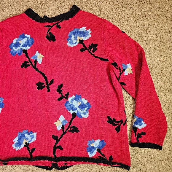 Coldwater Creek Cardigan Sweater Womens 3X Red Floral Frog Closures 90s Y2K - Picture 11 of 11